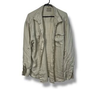Bruno Linen Shirt 3XLT Beige Long Sleeve Button Front Casual Lightweight Summer